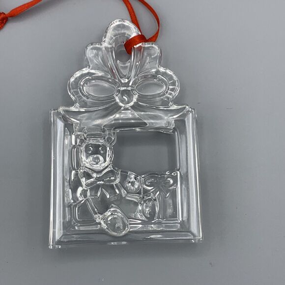 Vtg Gorham Crystal Teddy Bear Christmas Tree Ornament Red Ribbon Germany C1316 - Picture 1 of 8